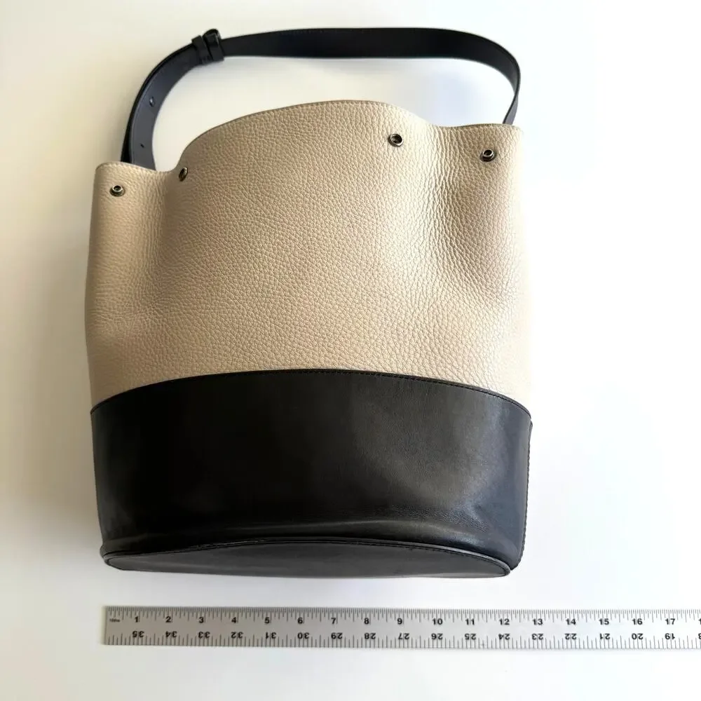 Dagne Dover Ava Bucket Bone Onyx Snap Divided Compartment Leather‎ Shoulder Bag